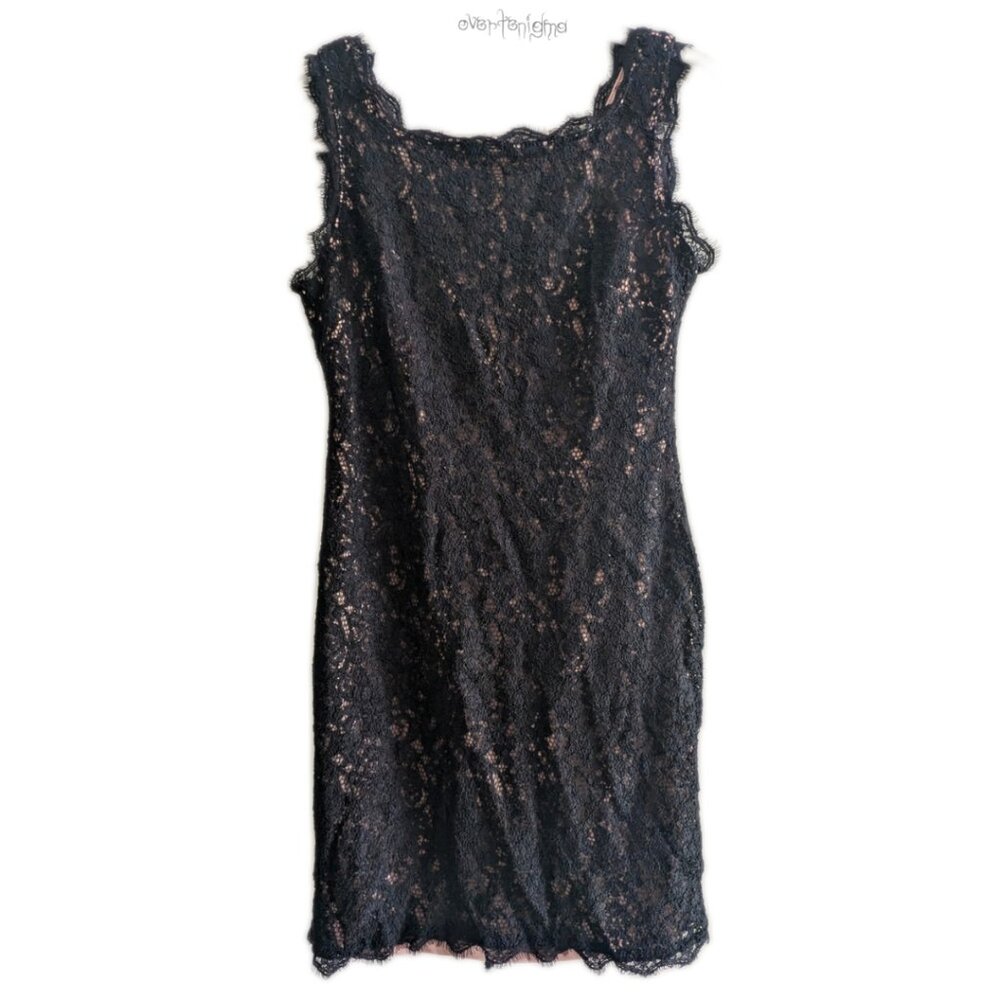 ADRIANNA PAPELL black lace sleeveless form fitting dress